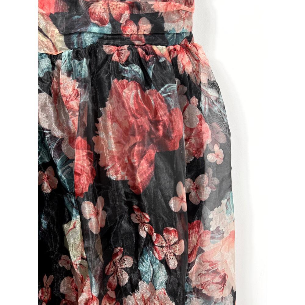 NWT Lulus Truly Extraordinary Black Floral Organza One-Shoulder Maxi Dress XS - Picture 4 of 8